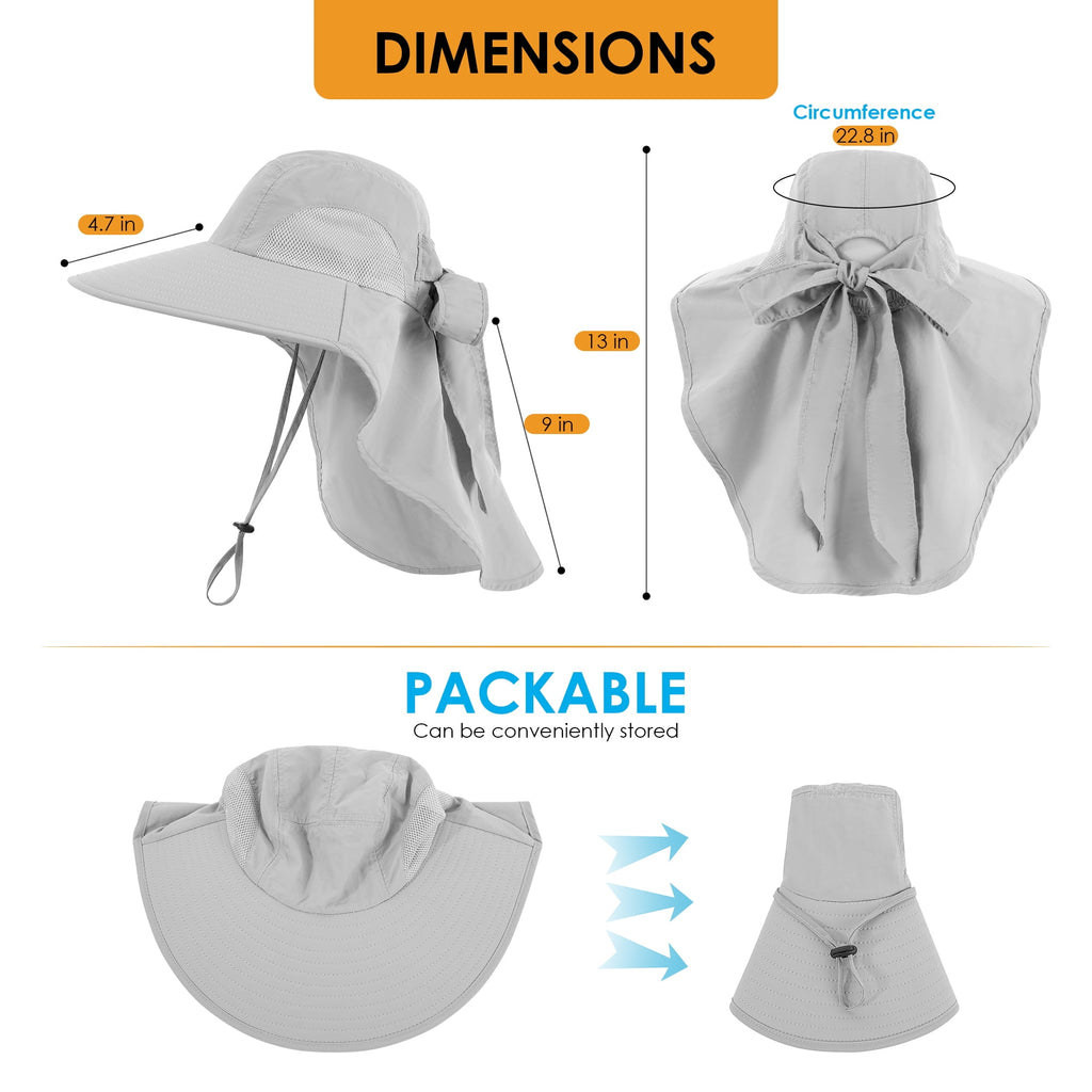 REDESS Outdoor Sun Hats for Women,Nylon UPF Protection Fishing Bucket Hat with Neck Flap,Grey