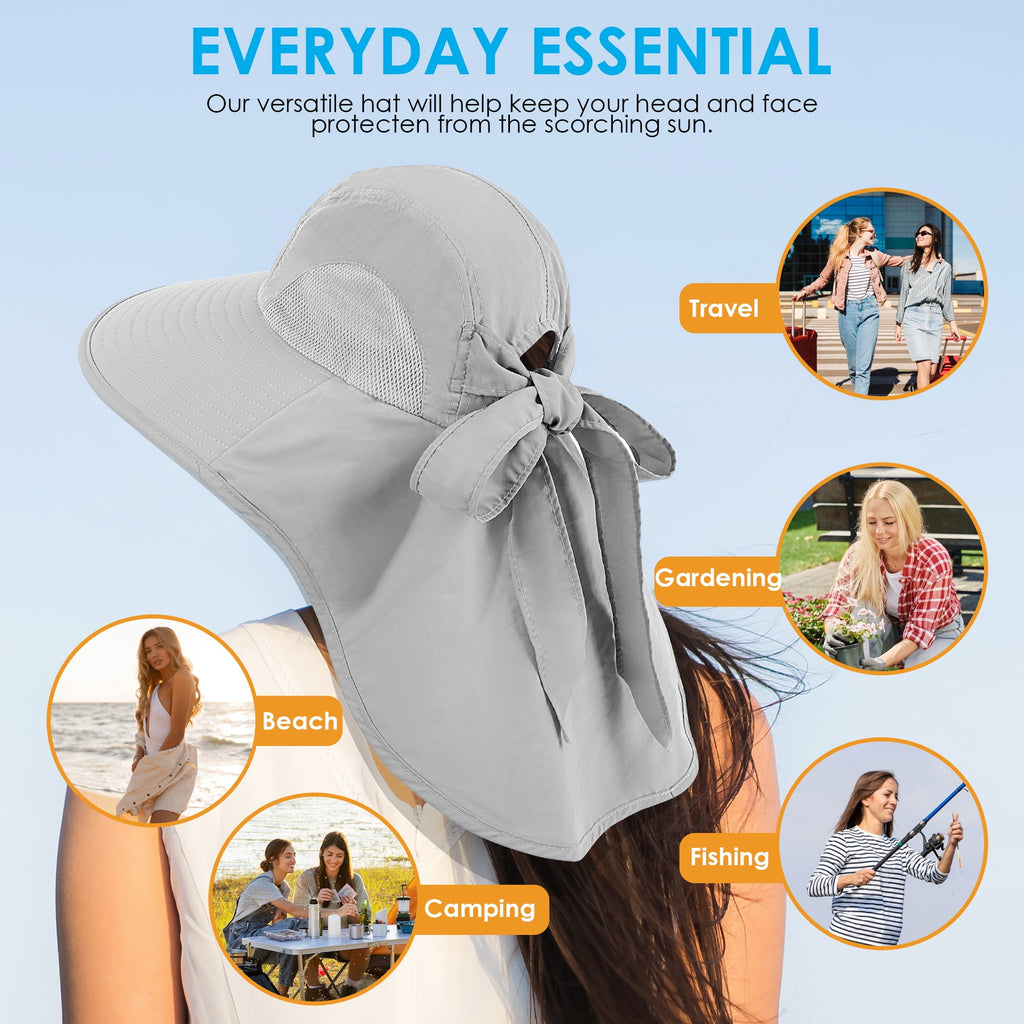 REDESS Outdoor Sun Hats for Women,Nylon UPF Protection Fishing Bucket Hat with Neck Flap,Grey