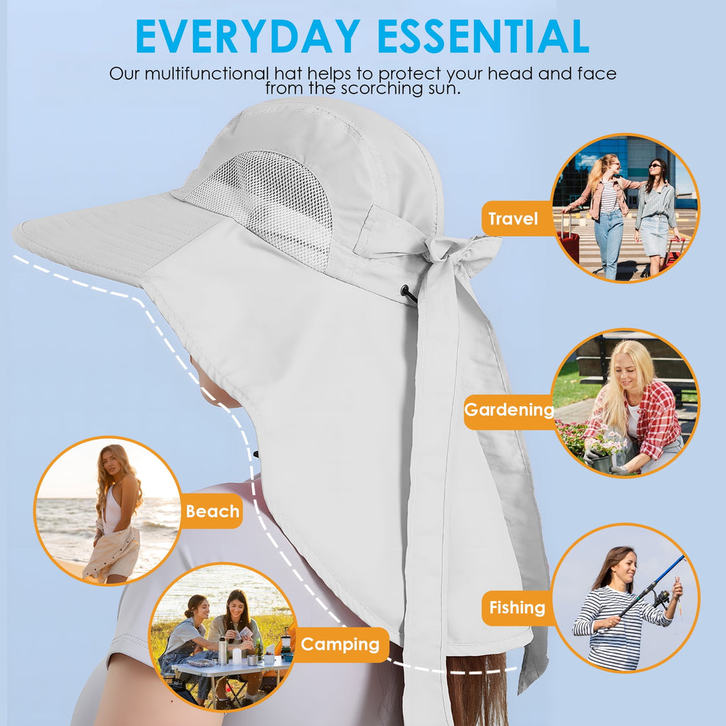 REDESS Outdoor Sun Hats for Women,Nylon UPF Protection Fishing Bucket Hat with Neck Flap,Grey