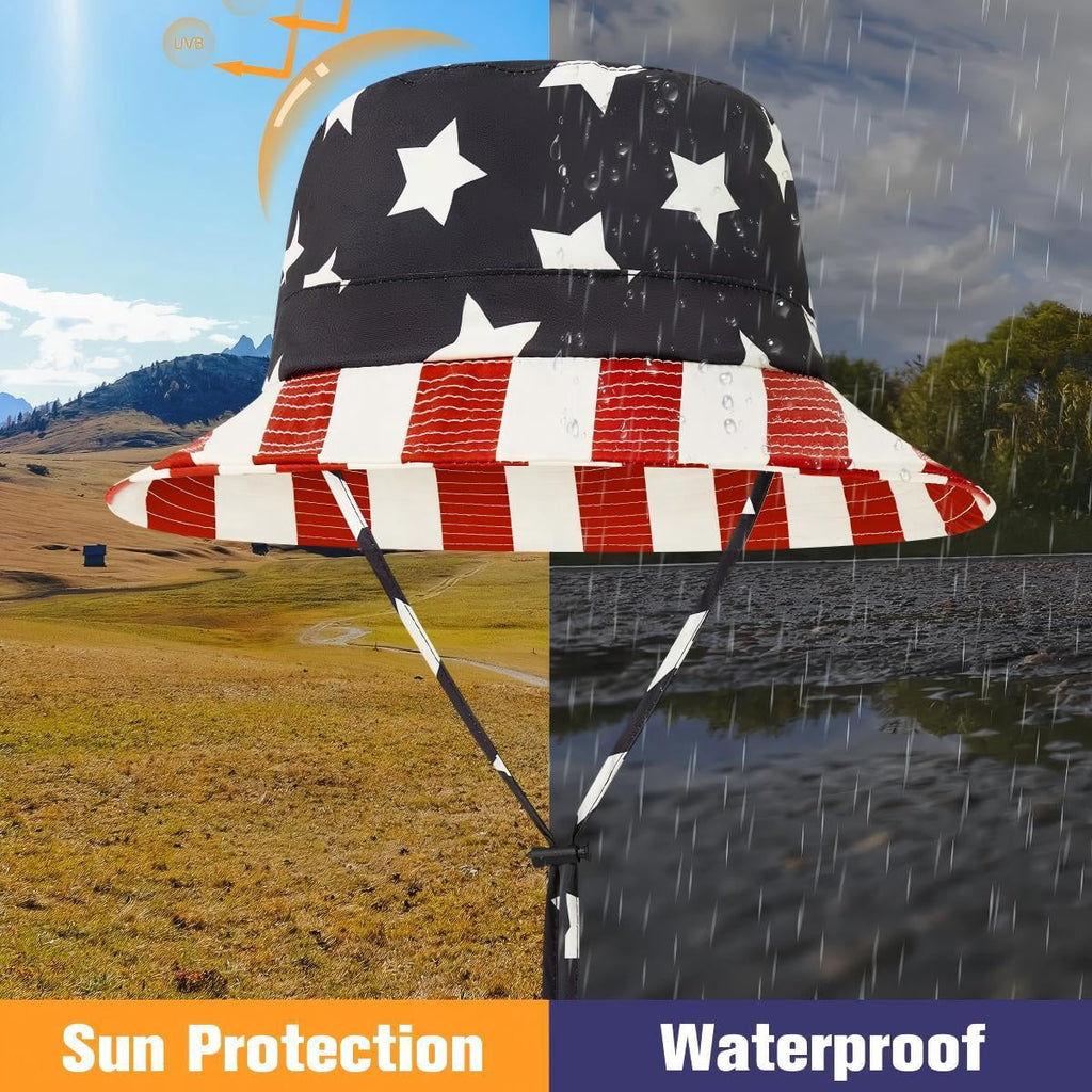 Zando 4th of July Bucket Hat for Men Women Patriotic American Flag Packable Waterproof Wide Brim Sun Hat Fishing Hiking