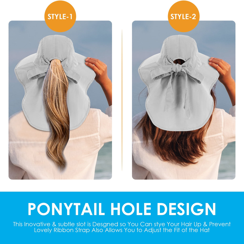 REDESS Outdoor Sun Hats for Women,Nylon UPF Protection Fishing Bucket Hat with Neck Flap,Grey