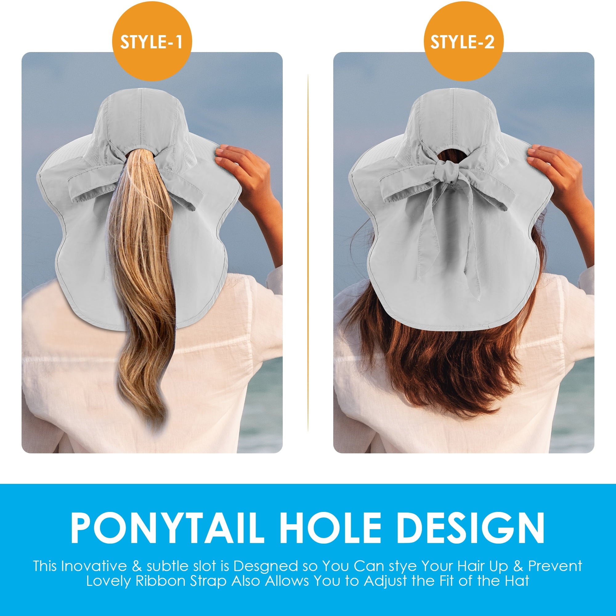 REDESS Outdoor Sun Hats for Women,Nylon UPF Protection Fishing Bucket Hat with Neck Flap,Grey