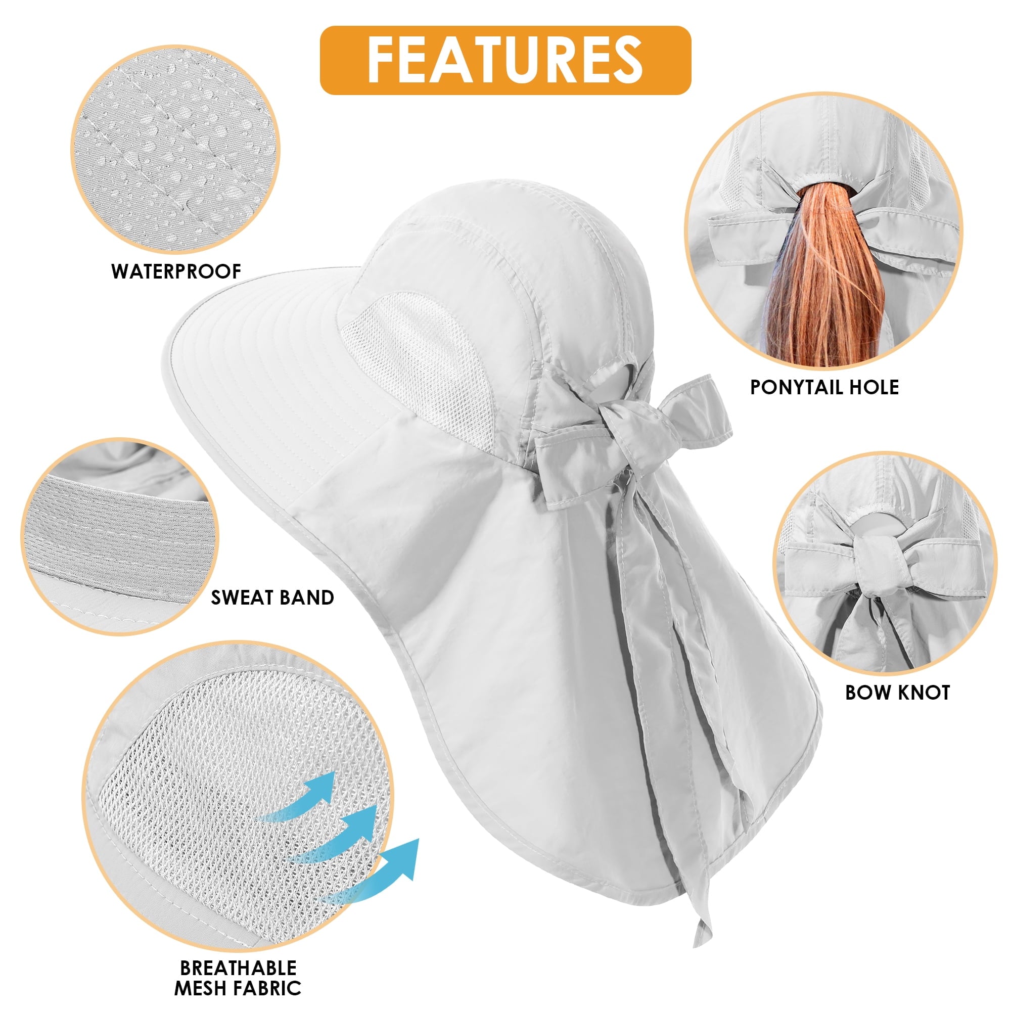 REDESS Outdoor Sun Hats for Women,Nylon UPF Protection Fishing Bucket Hat with Neck Flap,Grey