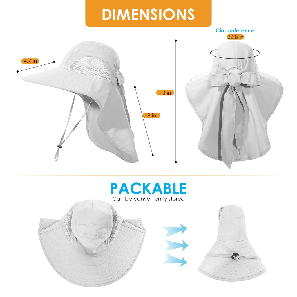 REDESS Outdoor Sun Hats for Women,Nylon UPF Protection Fishing Bucket Hat with Neck Flap,Grey