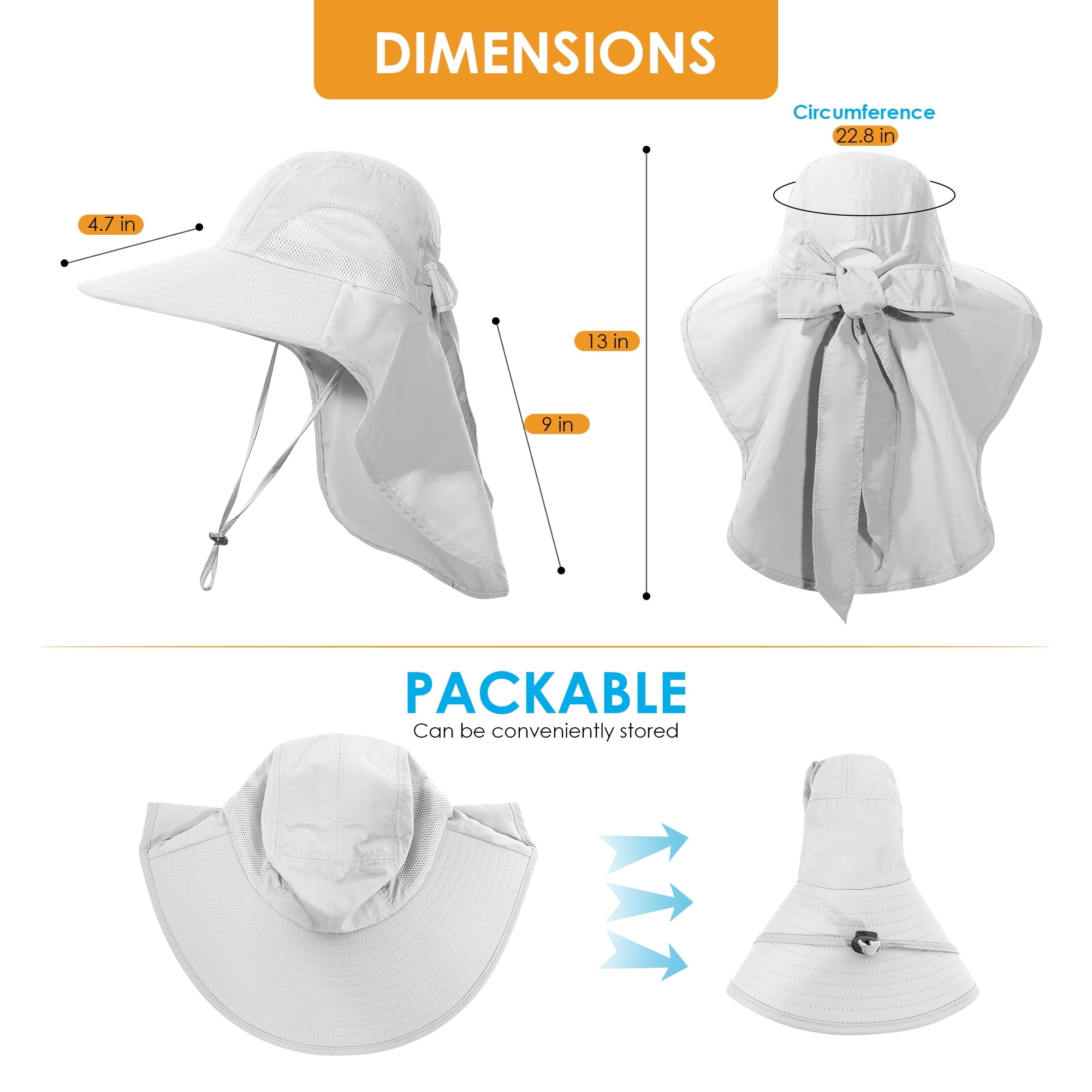 REDESS Outdoor Sun Hats for Women,Nylon UPF Protection Fishing Bucket Hat with Neck Flap,Grey