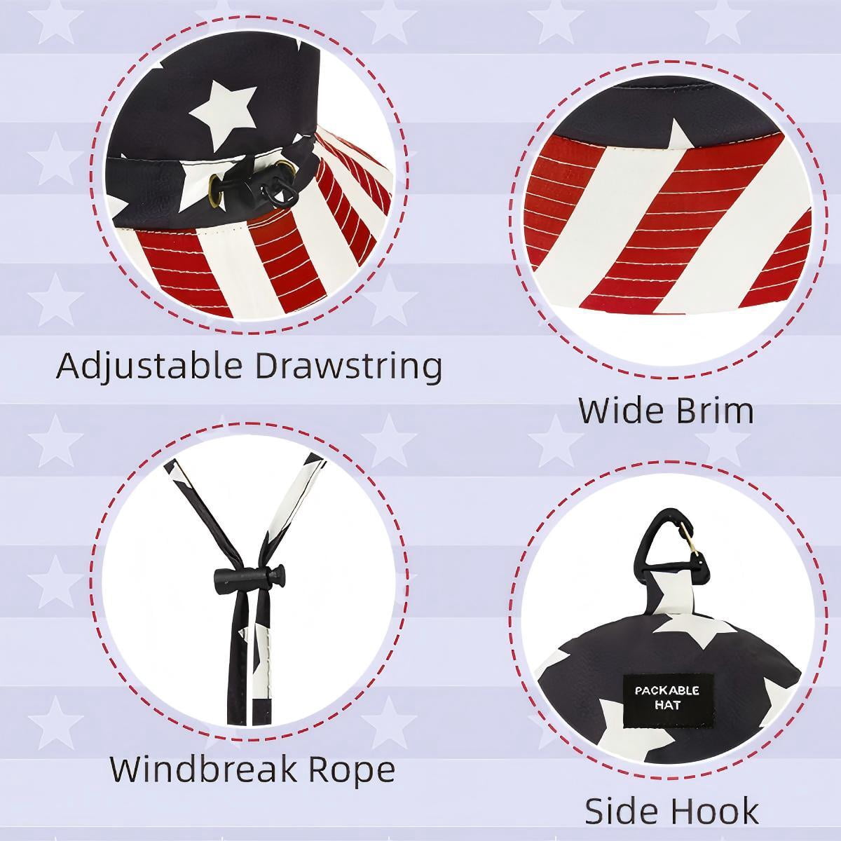 Zando 4th of July Bucket Hat for Men Women Patriotic American Flag Packable Waterproof Wide Brim Sun Hat Fishing Hiking