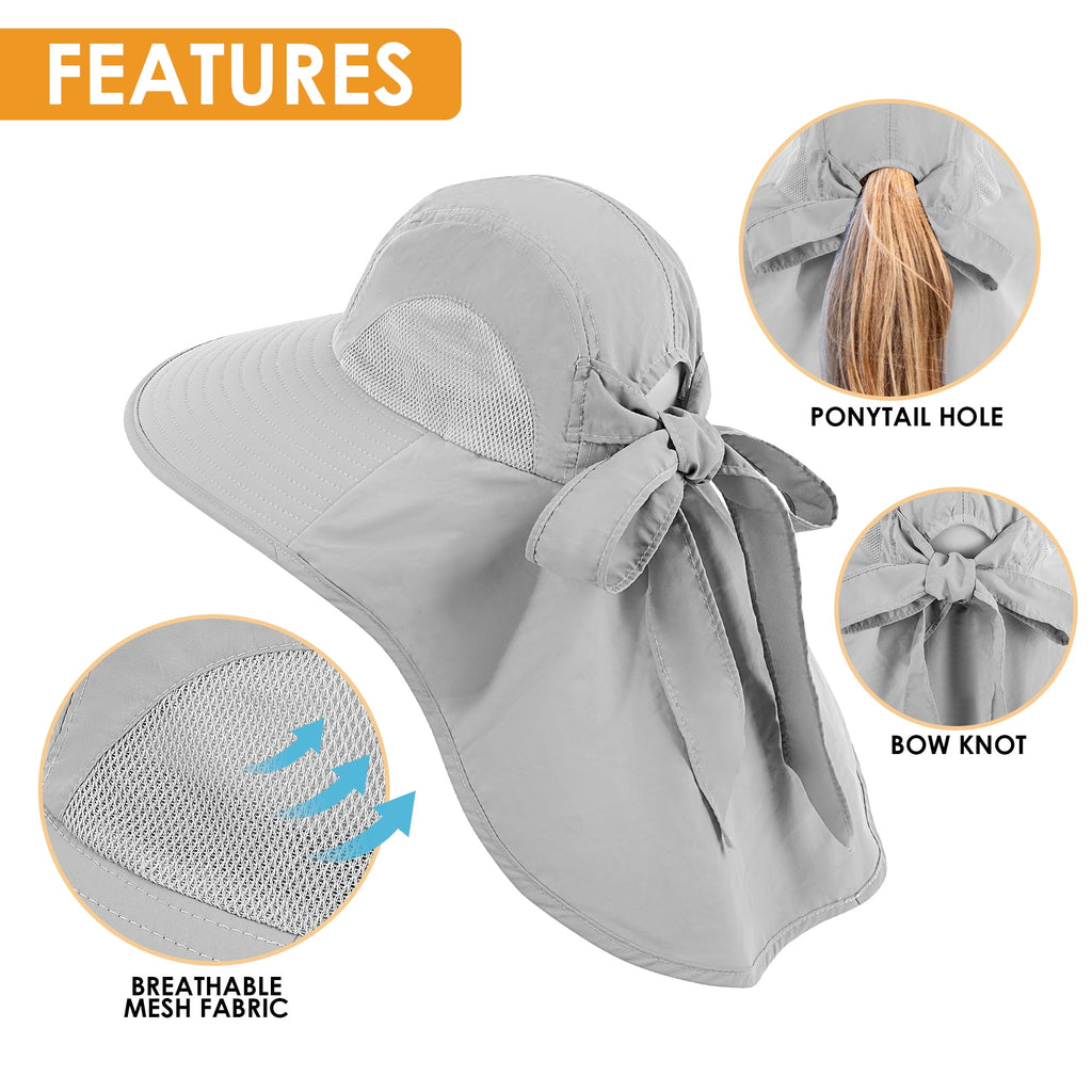 REDESS Outdoor Sun Hats for Women,Nylon UPF Protection Fishing Bucket Hat with Neck Flap,Grey