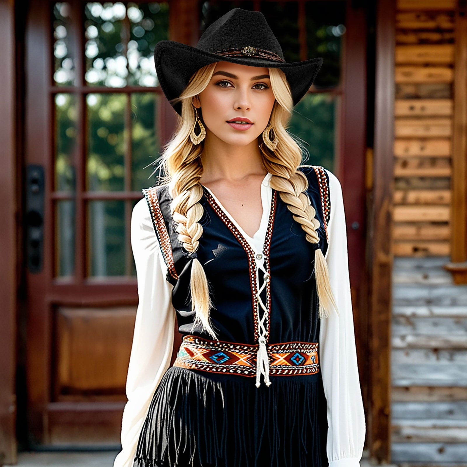 WoWstyle Cowboy Hat for Adult Men Women Cowgirl Hat with Adjustable Leather Hat Band Western Cattleman Cow Boy Rodeo Outfit(Black)
