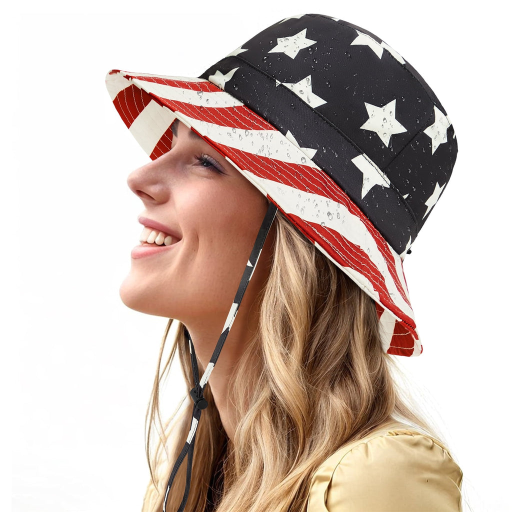 Zando 4th of July Bucket Hat for Men Women Patriotic American Flag Packable Waterproof Wide Brim Sun Hat Fishing Hiking